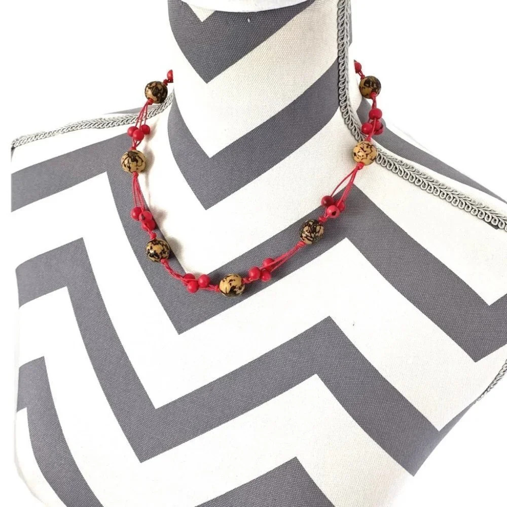 Handmade Coconut Shell Necklace Beads Neon Pink Boho Womens Jewelry 19” Beach